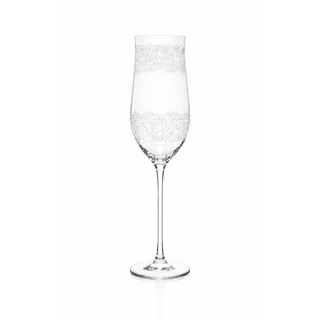 Kézzel készült pezsgőspohár csipkemintával, esküvői koccintáshoz